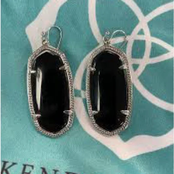 Kendra Scott Elle Silver Drop Earrings in Black Opaque Glass - Picture 4 of 4